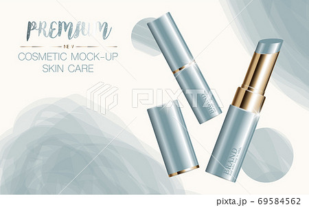 Hydrating facial lipstick for annual sale or festival sale. silver and gold lipstick mask bottle isolated on glitter particles background. Graceful cosmetic ads. Hydrating facial lipstick for annual sale or festival sale. silver and gold lipstick mask bottle isolated on glitter particles background. Graceful cosmetic ads. 69584562