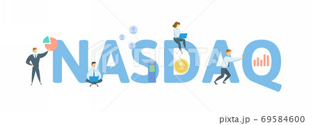 NASDAQ, Stock Market. Concept with keywords, people and icons. Flat vector illustration. Isolated on white. 69584600