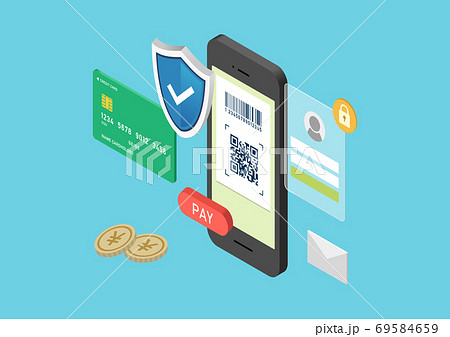 スマホのキャッシュレス決済とセキュリティのイラスト素材 スマホのキャッシュレス決済とセキュリティのイラスト素材 69584659