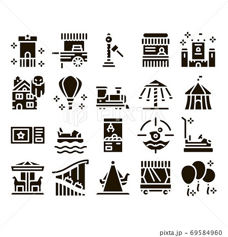 Amusement Park And Attraction Icons Set Vectorのイラスト素材