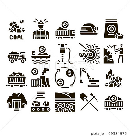 Coal Mining Equipment Glyph Set Vector Coal Mining Equipment Glyph Set Vector 69584976