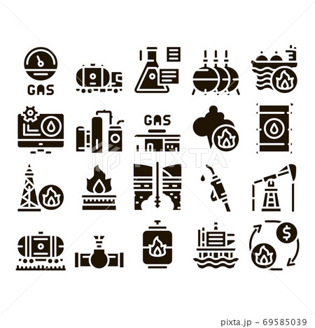 Gas Fuel Industry Glyph Set Vector Gas Fuel Industry Glyph Set Vector 69585039