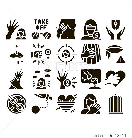 Sexual Harassment Glyph Set Vector 69585119
