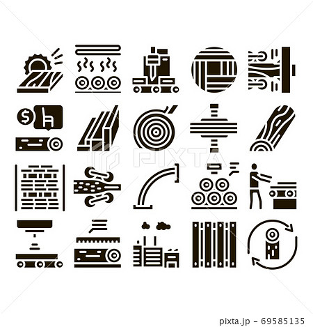 Wood Production Plant Glyph Set Vector 69585135