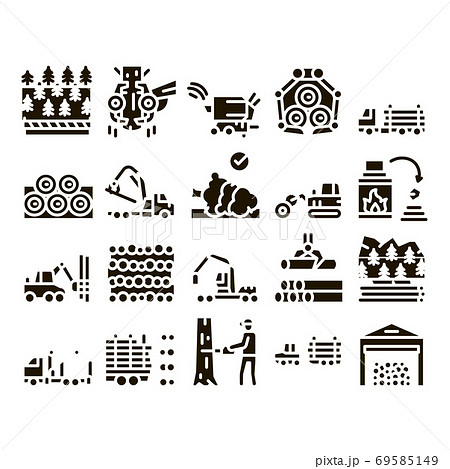 Wood Logging Industry Glyph Set Vector Wood Logging Industry Glyph Set Vector 69585149