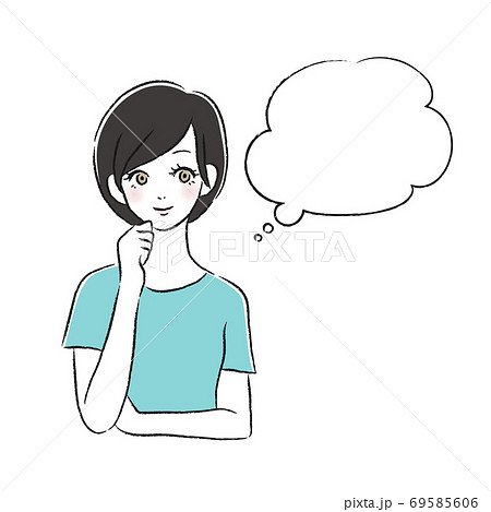 笑顔の女性 考える 吹き出しのイラスト素材