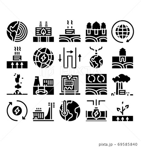 Geothermal Energy Glyph Set Vector Illustrations 69585840