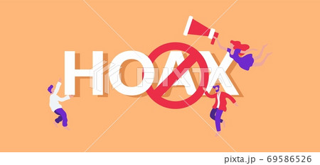 Hoax and fake illustration. Fraudulent information warning misinformation message propaganda victory. 69586526