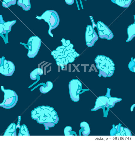 Human organs seamless blue pattern. Turquoise lungs with heart muscle digestive system. Human organs seamless blue pattern. Turquoise lungs with heart muscle digestive system. 69586748