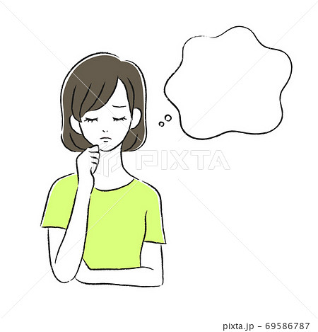 悩んでいる女性　考える　吹き出し 69586787