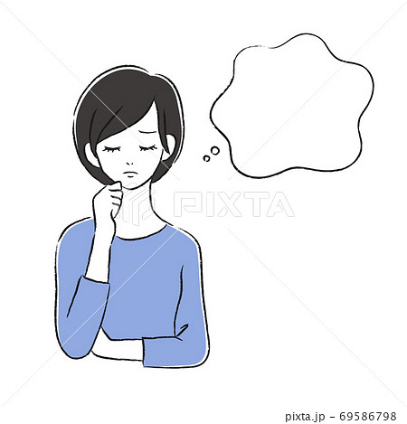 悩んでいる女性 考える 吹き出しのイラスト素材
