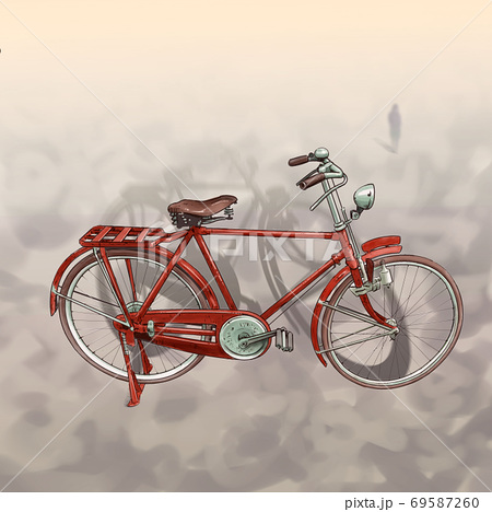 レトロな赤い自転車のイラスト素材