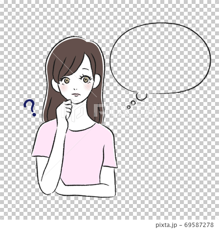 疑問を持つ女性 考える 吹き出しのイラスト素材