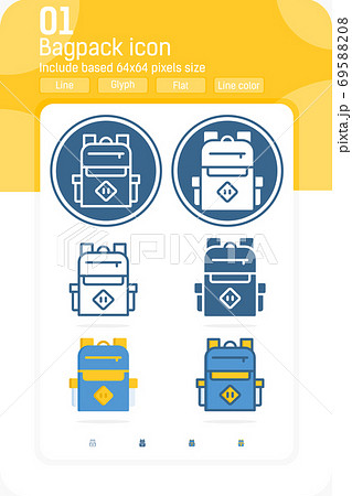Backpack, school bag round premium icon with multiple style isolated on white background. Vector sign concept design template for web design and mobile app, school, UI, UX and all project. EPS file 69588208