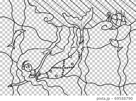 嵐の海で船を見つける人魚姫 線画 嵐の海で船を見つける人魚姫 線画 69588790