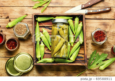 Canned okra in jars 69588911