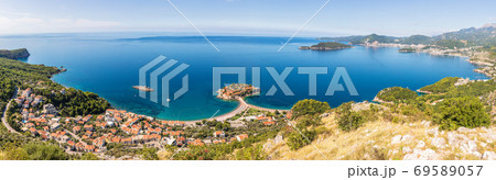 Sveti Stefan aerial panorama, Budva region, Montenegro Sveti Stefan aerial panorama, Budva region, Montenegro 69589057