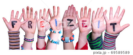 Children Hands Building Word Freizeit Means Leisure, Isolated Background 69589589