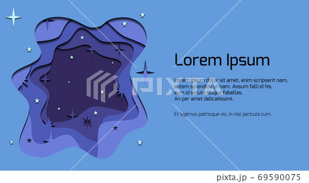 Banner with abstract illustration of night sky with 3d element cut out of paper. 69590075