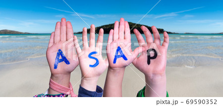 Children Hands Building Word ASAP, Ocean Background Children Hands Building Word ASAP, Ocean Background 69590352