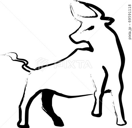 筆書き風牛 筆書き風牛 69591118