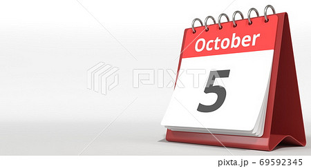 October 5 date on the flip calendar page, 3d rendering 69592345