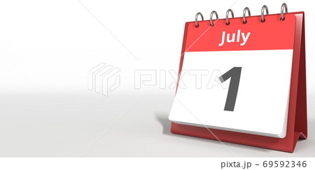 July 1 date on the flip calendar page, 3d rendering 69592346