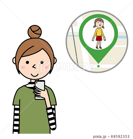 居場所を確認する若い女性　ママ 69592353