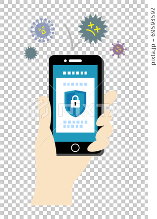 セキュリティに守られているスマホのイラストイメージ セキュリティに守られているスマホのイラストイメージ 69593592