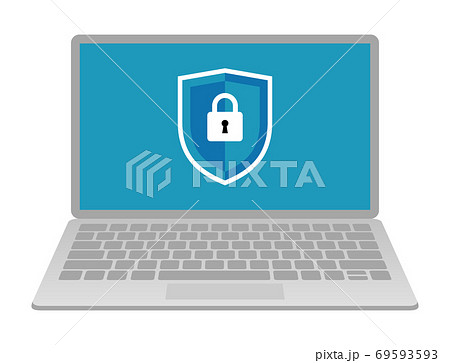 セキュリティに守られているパソコンのイラストイメージ セキュリティに守られているパソコンのイラストイメージ 69593593