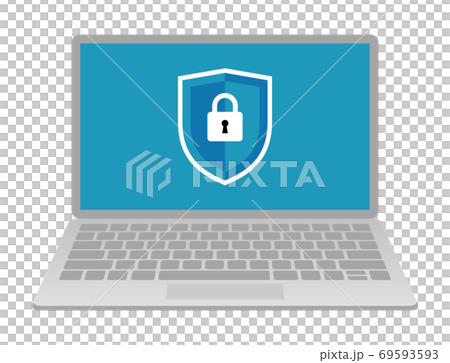 セキュリティに守られているパソコンのイラストイメージ セキュリティに守られているパソコンのイラストイメージ 69593593