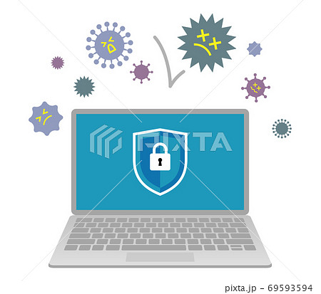 セキュリティに守られているパソコンのイラストイメージ セキュリティに守られているパソコンのイラストイメージ 69593594