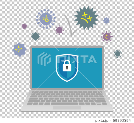セキュリティに守られているパソコンのイラストイメージ セキュリティに守られているパソコンのイラストイメージ 69593594