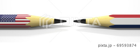 Flags of the USA and Netherlands on the pencils, 3d rendering 69593874