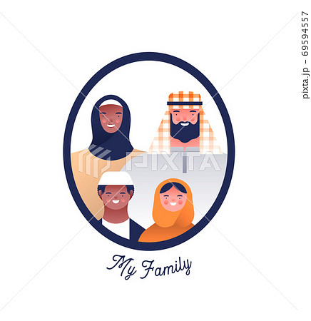 Arab family people character photo frame isolated 69594557