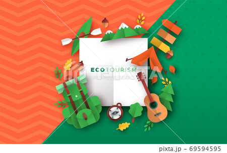Eco tourism papercut template of camping icons Eco tourism papercut template of camping icons 69594595