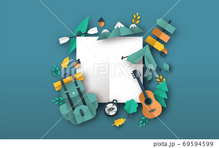 Outdoor travel papercut template of camping icons Outdoor travel papercut template of camping icons 69594599