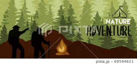 People in forest mountain camp for eco tourism People in forest mountain camp for eco tourism 69594621