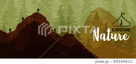 Explore nature banner of people hiking mountain Explore nature banner of people hiking mountain 69594622