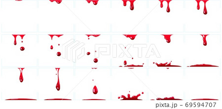 Dripping blood animation. Red paint splash for game, murder or crime scene with bloody splatter, halloween 69594707