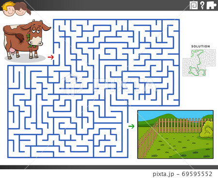 maze educational game with cow and pasture 69595552