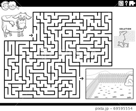 maze game with cow and pasture coloring book page maze game with cow and pasture coloring book page 69595554