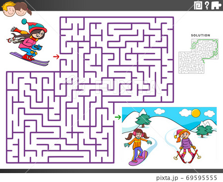 maze educational game with skiing girls characters maze educational game with skiing girls characters 69595555