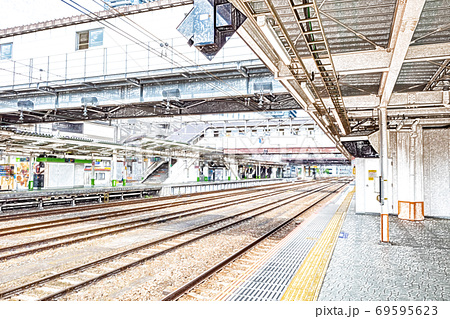 駅風景 Jr中央線 八王子駅 ホーム 色鉛筆 のイラスト素材