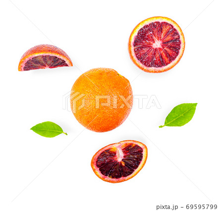 Blood orange on white background,top view 69595799