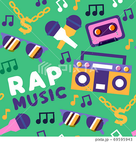 Rap Music Seamless Pattern Urban Street Art Iconのイラスト素材