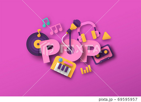 Pop Music Style Papercut Musical Icon Templateのイラスト素材
