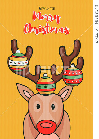 Merry Christmas card of funny reindeer cartoon Merry Christmas card of funny reindeer cartoon 69598148