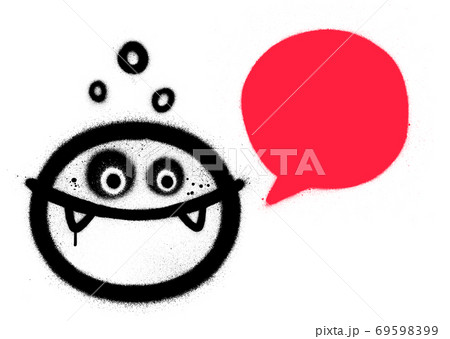 graffiti happy monster with textballoon sprayed over white 69598399