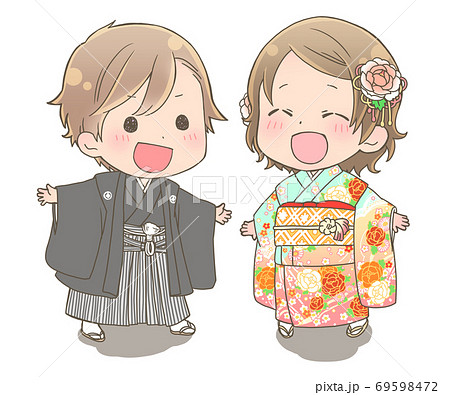 羽織袴の男の子と振袖の女の子 69598472